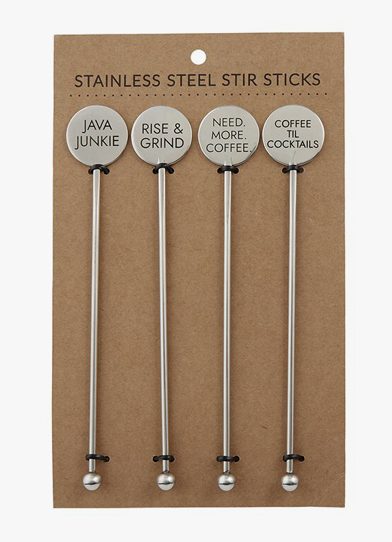 The Canton Christmas Shop Stainless Steel Stir Sticks Java Junkie Rise &amp; Grind Need More Coffee Coffee Til Cocktails