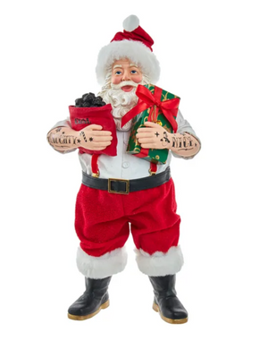 The Canton Christmas Shop 10 1/2" Fabriche Tattoo Santa with Gift Box by Kurt Adler