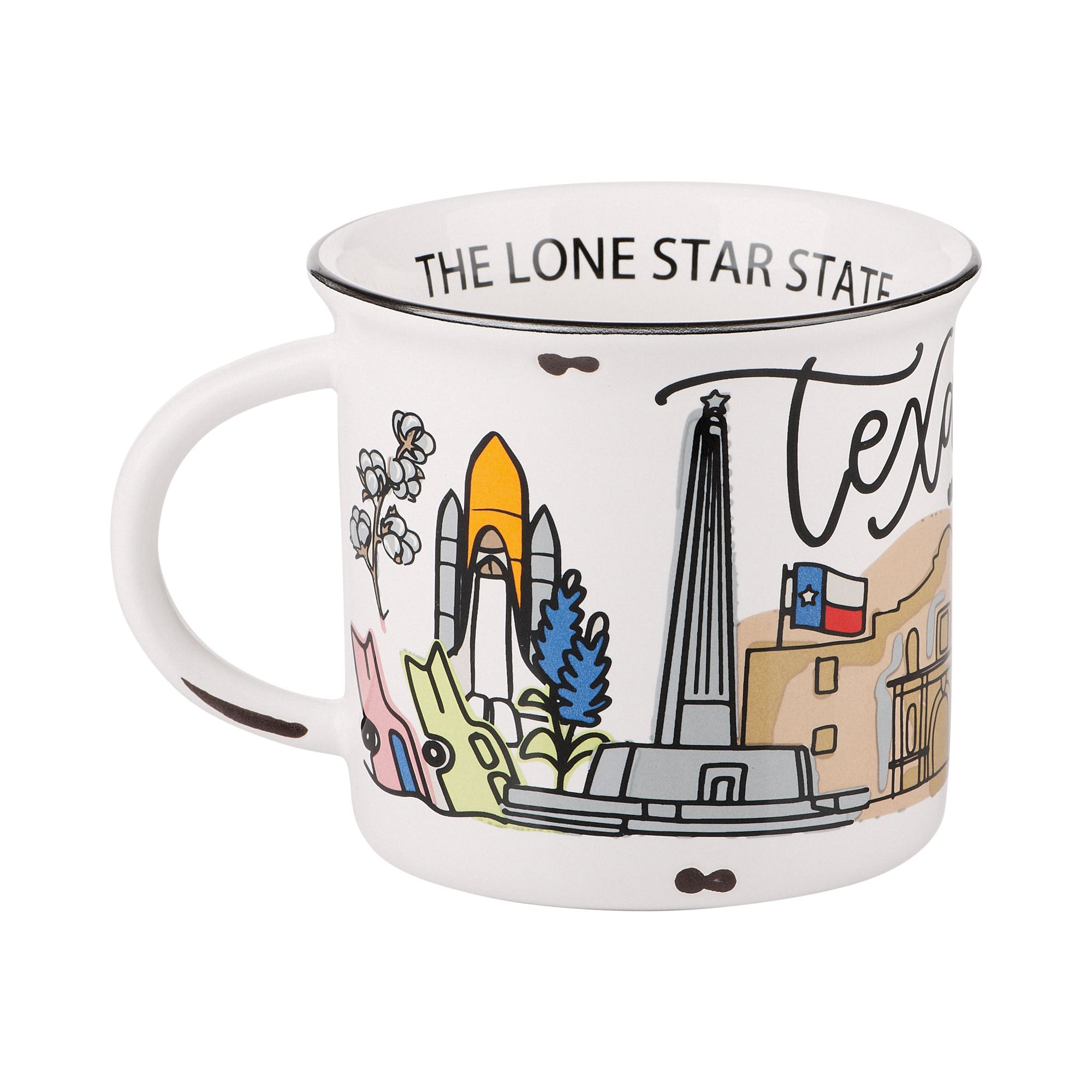 The Canton Christmas Shop Texas Campfire Mug The Alamo Yellow Rose guitar Oil derrick space launch reunion tower by Glory Haus