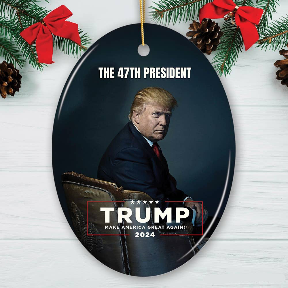 The Canton Christmas Shop The 47th president Trump MAGA 2024 Oval Ceramic Disc Ornament