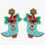 The Canton Christmas Shop Turquoise Poinsettia Cowboy Boot Dangle Earrings Seed Bead