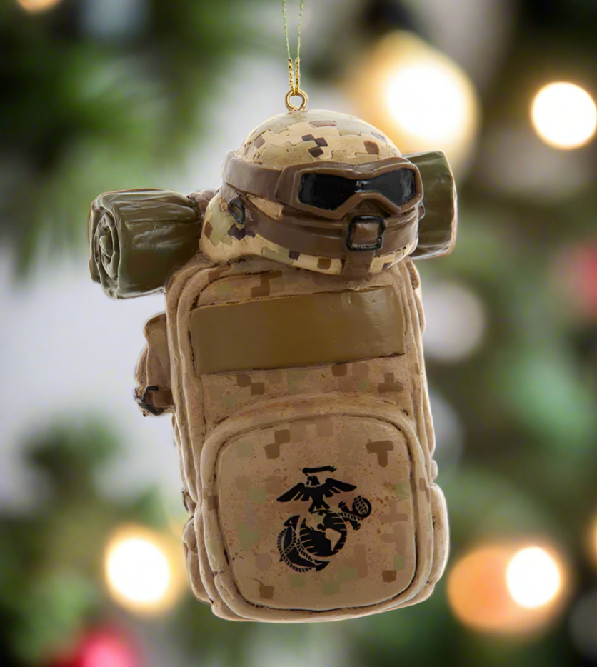 The Canton Christmas Shop U.S. Marine Corps Backpack with Helmet Ornament by Kurt Adler Officially licensed