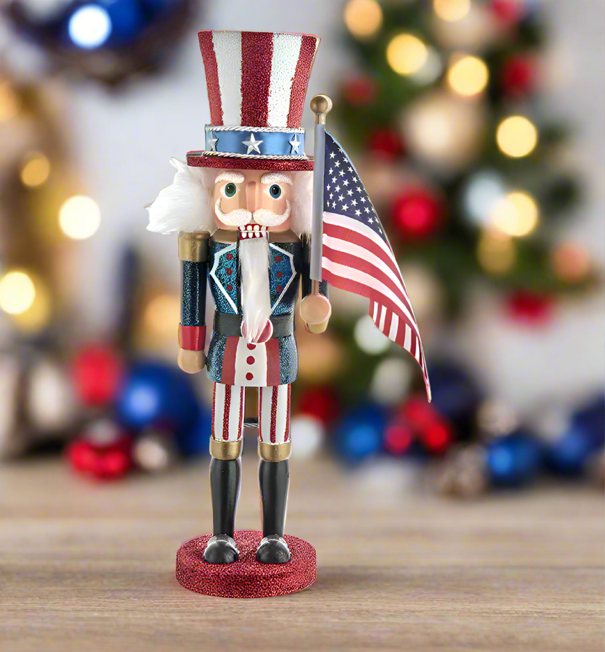Hollywood Nutcrackers Uncle Sam by Kurt Adler with christmas decorations