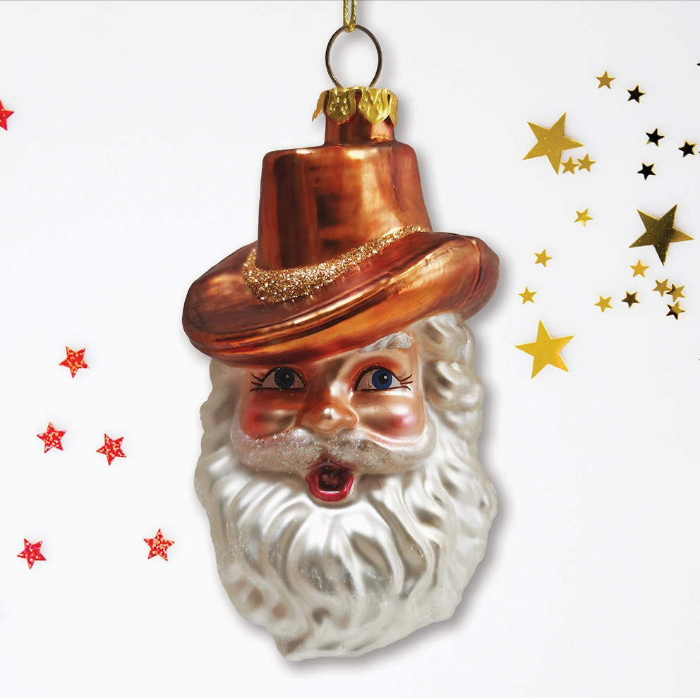 The Canton Christmas Shop Western Frontier Cowboy Santa Head Ornament