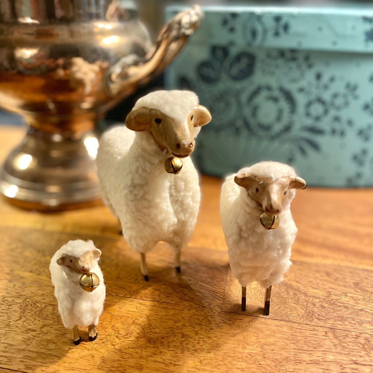 the Canton Christmas shop wooly lamb set of three sheep Jesus nativity Bethlehem