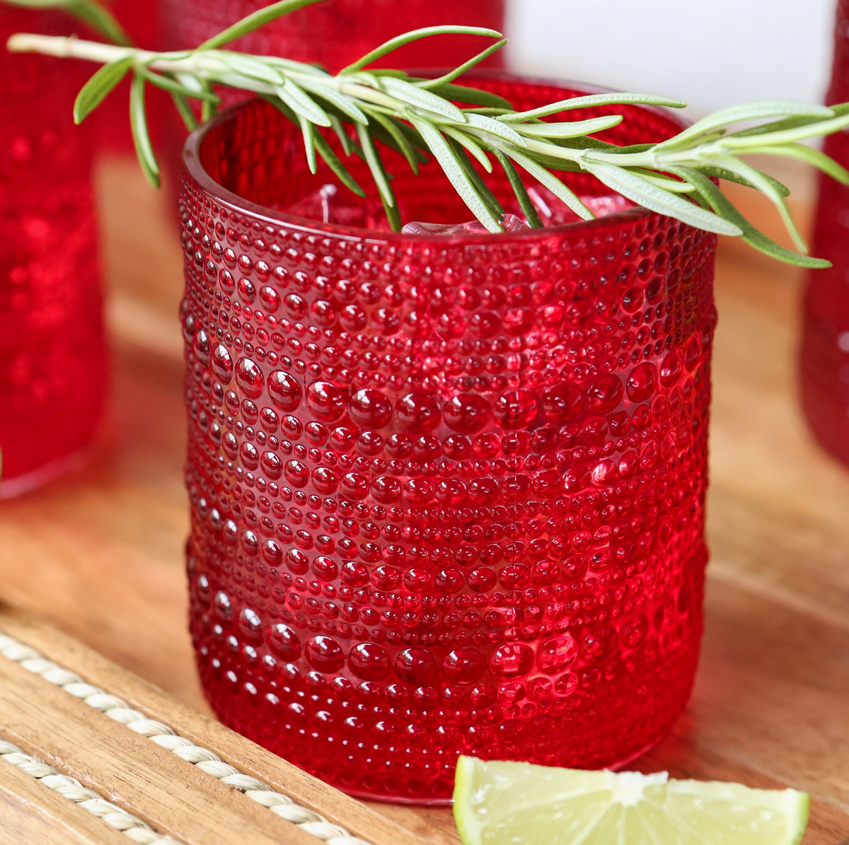 The Canton Christmas Shop 10 oz. beaded old fashioned red cocktail glasses set of six