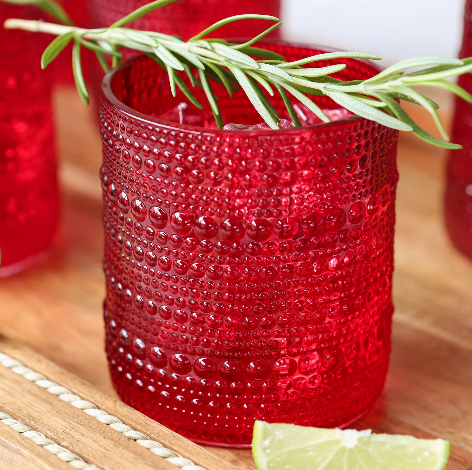 The Canton Christmas Shop 10 oz. beaded old fashioned red cocktail glasses set of six