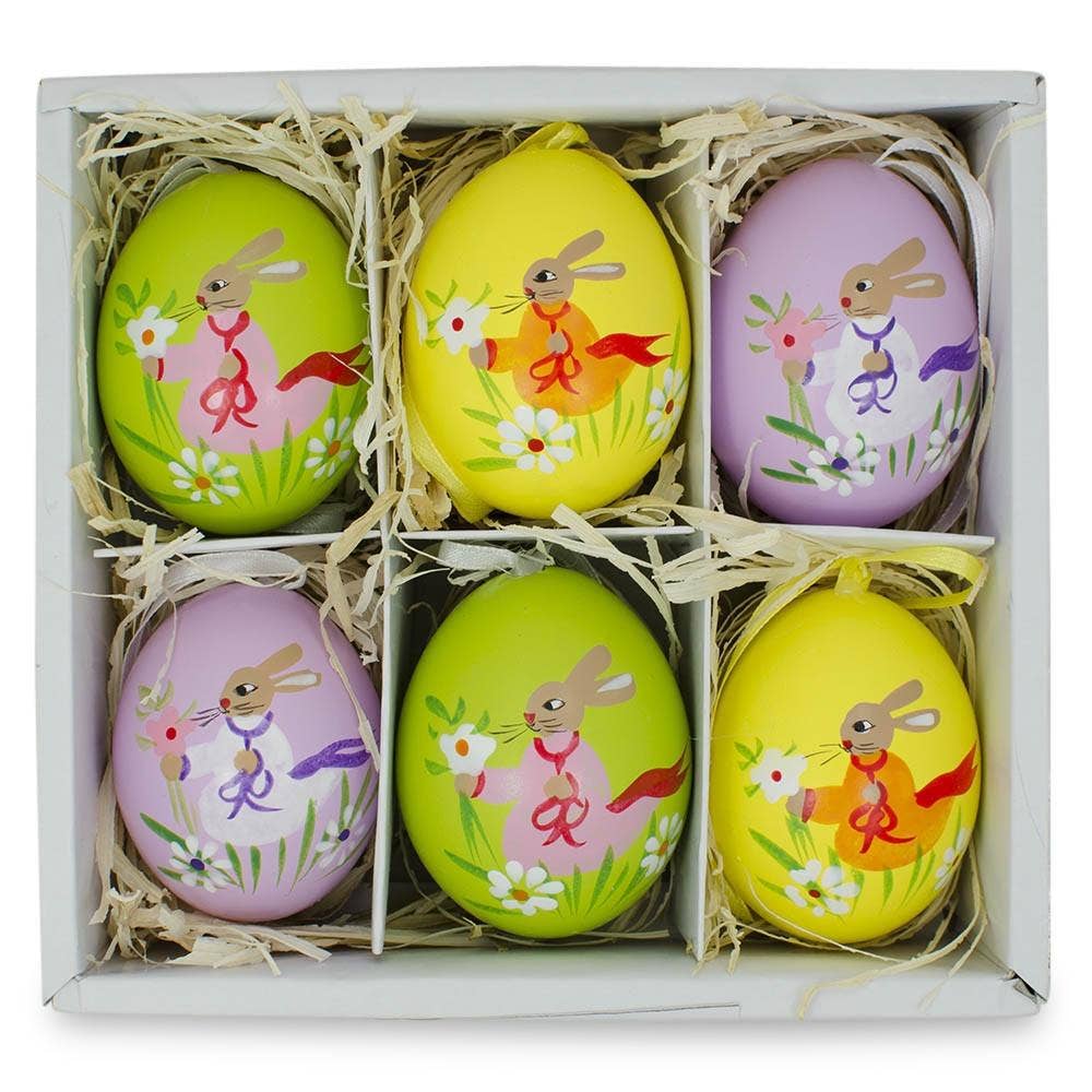 The Canton Christmas Shop Bunny Rabbit painted easter resurrection eggs in box set of six for holiday egg hunt display decor