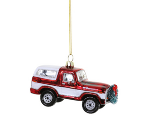 The Canton Christmas Shop Christmas Bronco by Cody Foster & Co Glass Ornament on white background