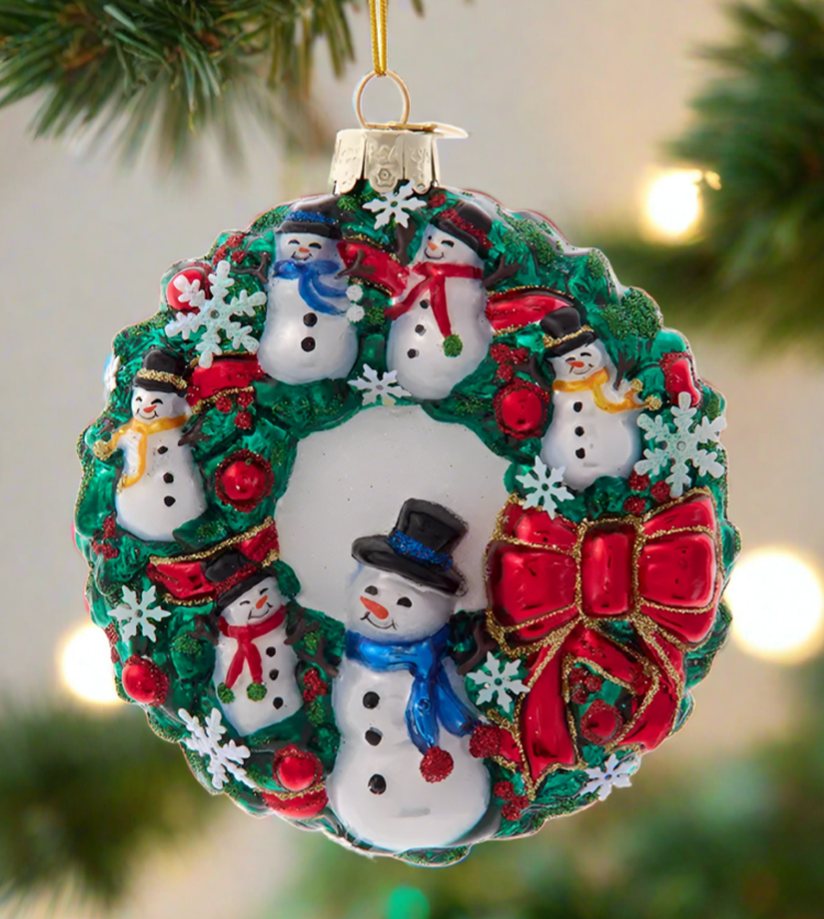 The Canton Christmas Shop Noble Gems Glass Snowman Wreath Ornament by Kurt Adler