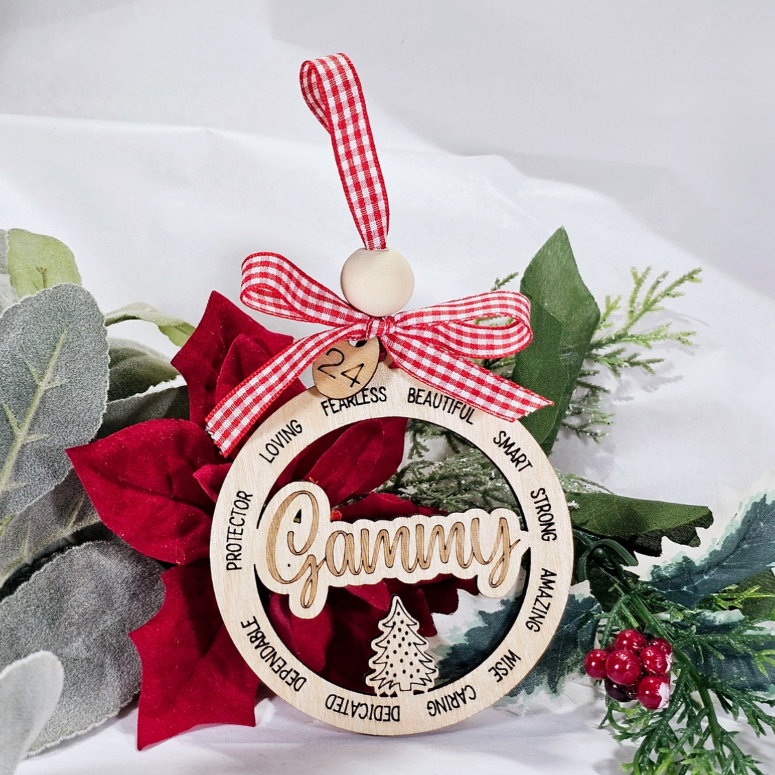 The Canton Christmas Shop Personalized 2024 Custom Ornament Wood 2024 Gammy Loving Fearless Beautiful Smart Strong Amazing Wise Caring