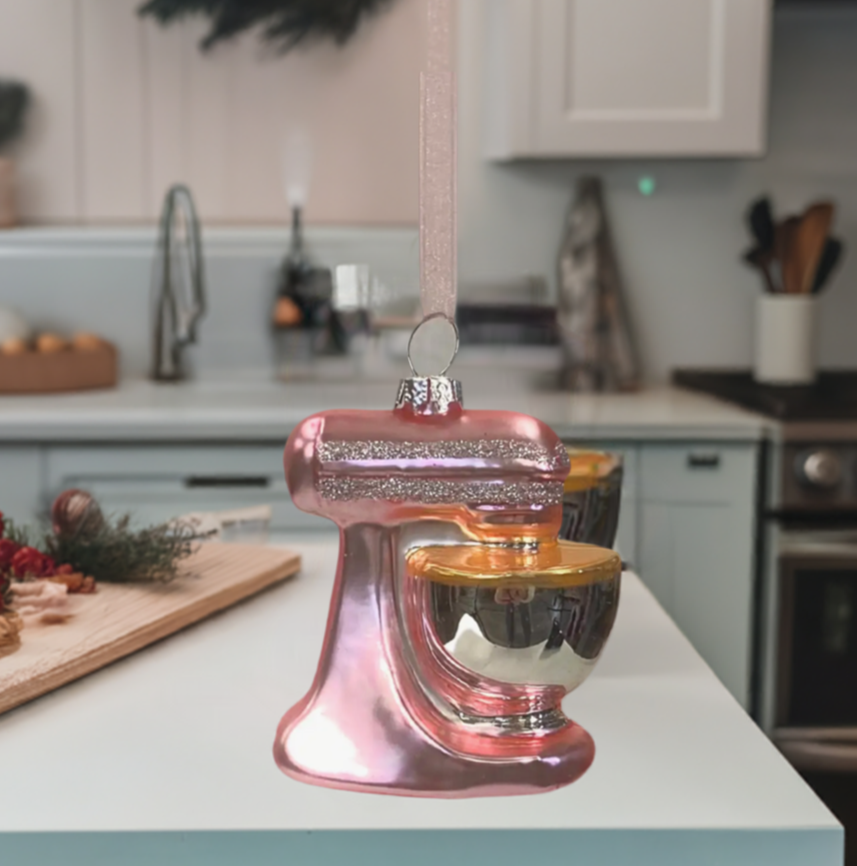 The Canton Christmas Shop Glittery Pink Stand Mixer Glass Ornament