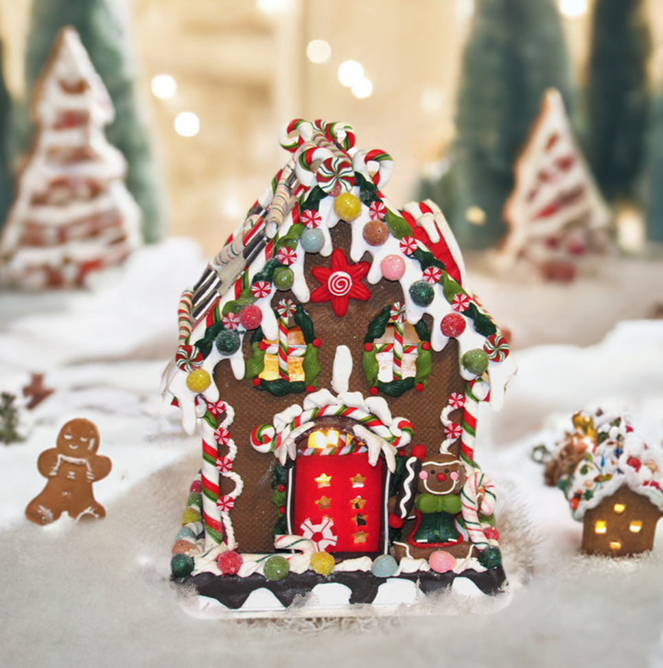 The Canton Christmas Shop 8 5/8&quot; Decorated Gingerbread Candy House with C7 Lighting by Kurt Adler