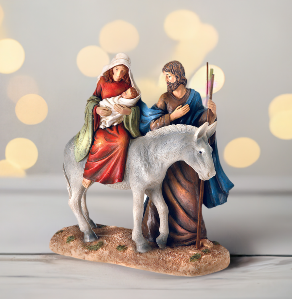 The Canton Christmas Shop 10" Holy Family Nativity Scene on Donkey Christmas Figurine Birth of Jesus Christmas in Bethlehem