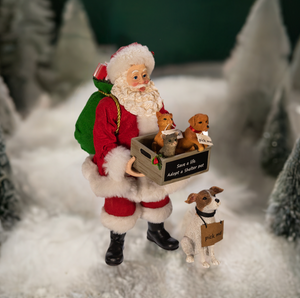 The Canton Christmas Shop Adopt A Shelter Pet Fabriche Santa with Dog 2 piece set by Kurt Adler 10 1/2" standing figurine