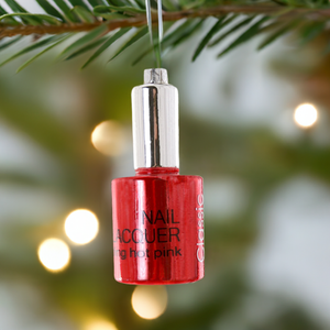 The Canton Christmas Shop Classic Hot Pink Nail Lacquer Polish Glass Ornament by Cody Foster