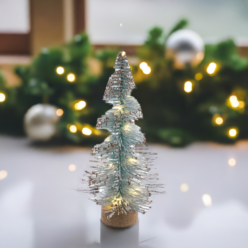 The Canton Christmas Shop 13&quot; Blue Spruce Brush Tree with LED lighting by Kurt Adler by garland