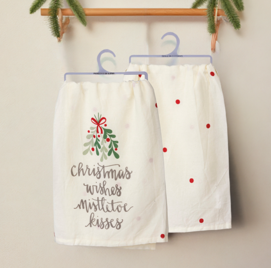 The Canton Christmas Shop Christmas Wishes Mistletoe Kisses 100% Cotton Kitchen Towel