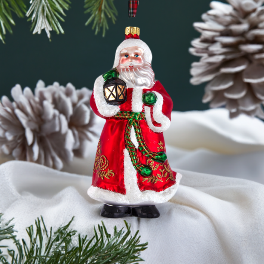 The Canton Christmas Shop Glass Santa With Lantern Ornament by Kurt Adler