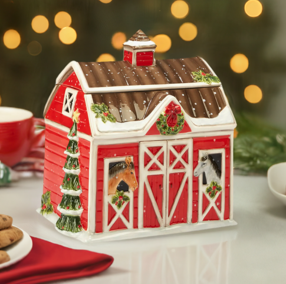 The Canton Christmas Shop Christmas on the Farm 3D Barn Cookie Jar