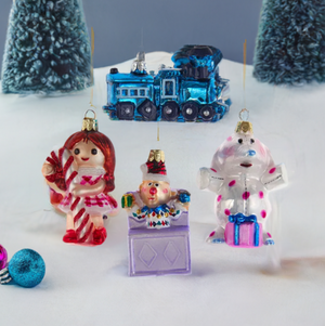The Canton Christmas Shop Rudolph Officially Licensed Ornaments Train square wheels dolly for sue Charlie in the box spotted elephant by Kurt Adler