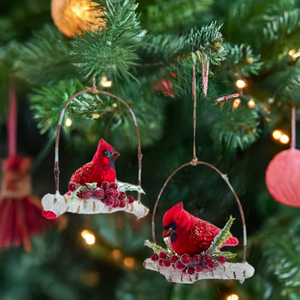 The Canton Christmas Shop Glass Birch Berries Cardinal On Branch Ornaments, 2 Assorted by Kurt Adler