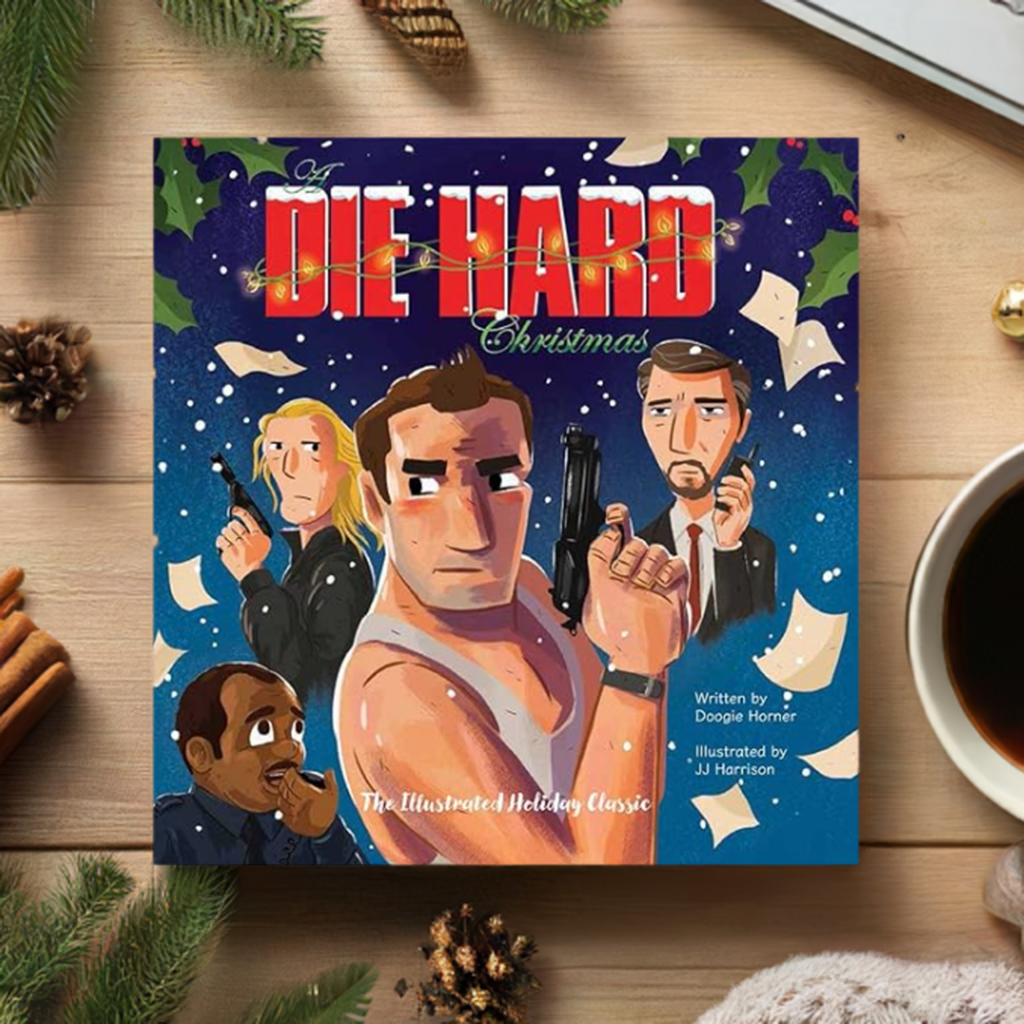 The Canton Christmas Shop A Die Hard Christmas The Illustrated Holiday Classic Book Cover with cup of coffee