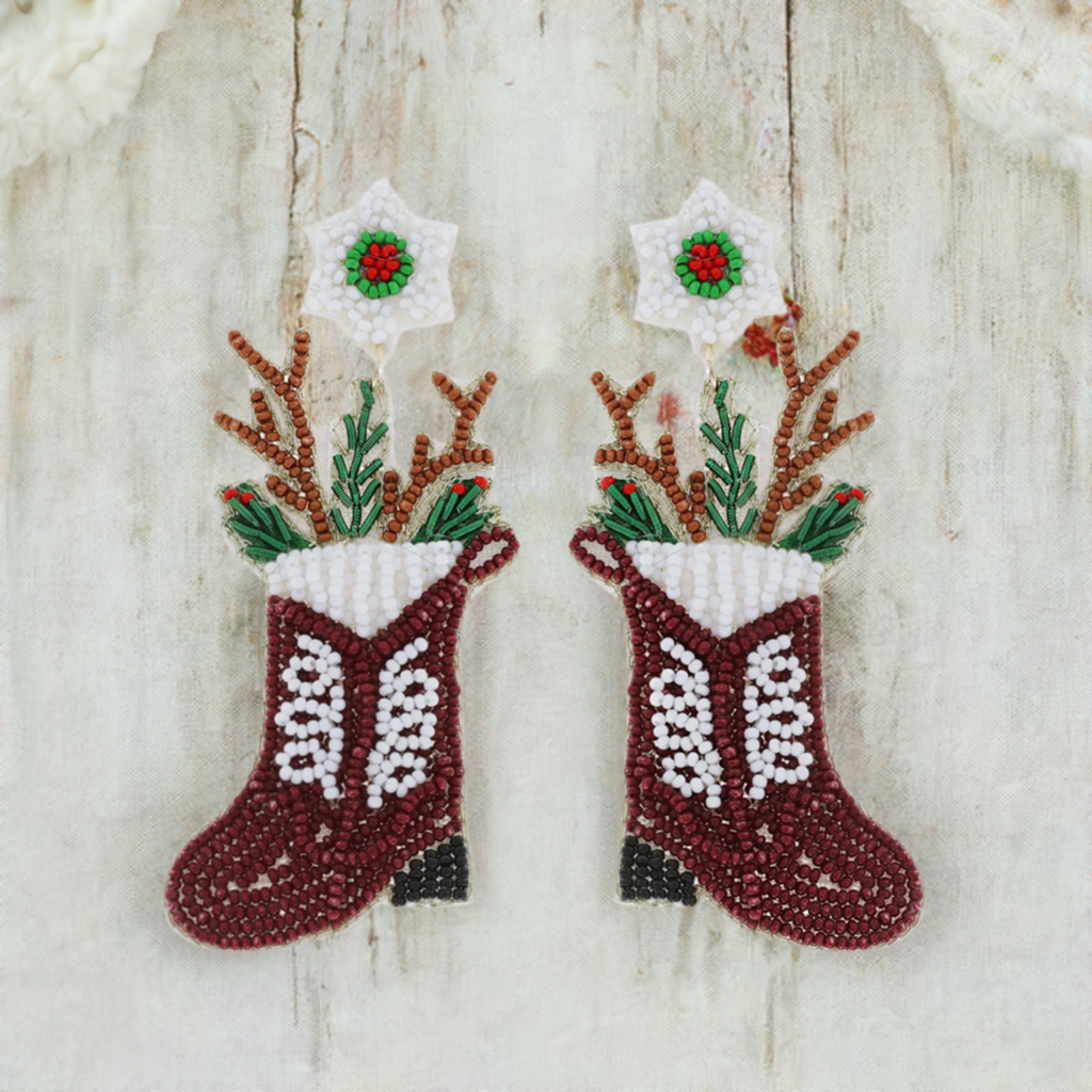 The Canton Christmas Shop Festive Western Cowboy Boot Dangle Earrings