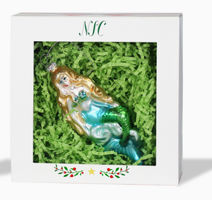 The Canton Christmas Shop Mermaid Glass Ornament in box