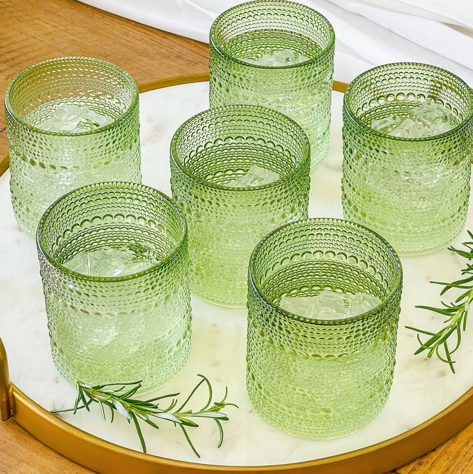 The Canton Christmas Shop 10 oz. beaded sage green old fashioned glasses set of 6 