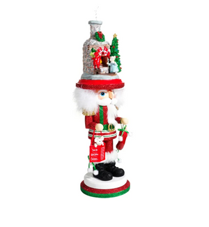 The Canton Christmas Shop 17.5" Hollywood nutcrackers stockings on fireplace by Kurt adler on white background angled view