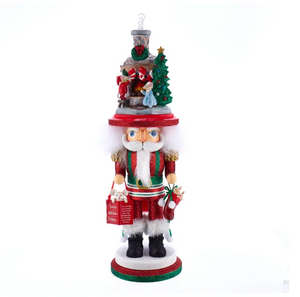The Canton Christmas Shop 17.5" Hollywood nutcrackers stockings on fireplace by Kurt adler on white background