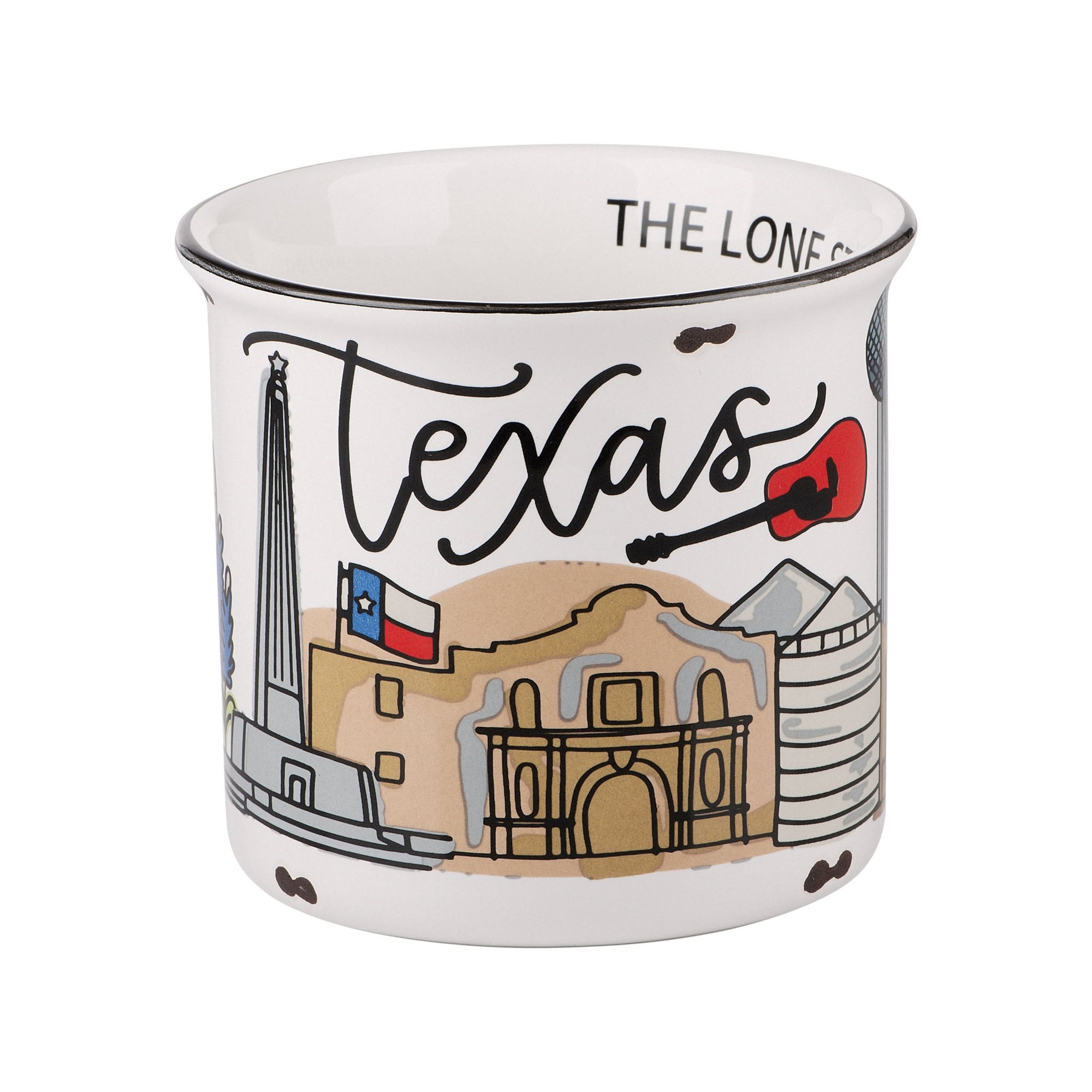 The Canton Christmas Shop Texas Campfire Mug The Alamo Yellow Rose guitar Oil derrick space launch reunion tower by Glory Haus