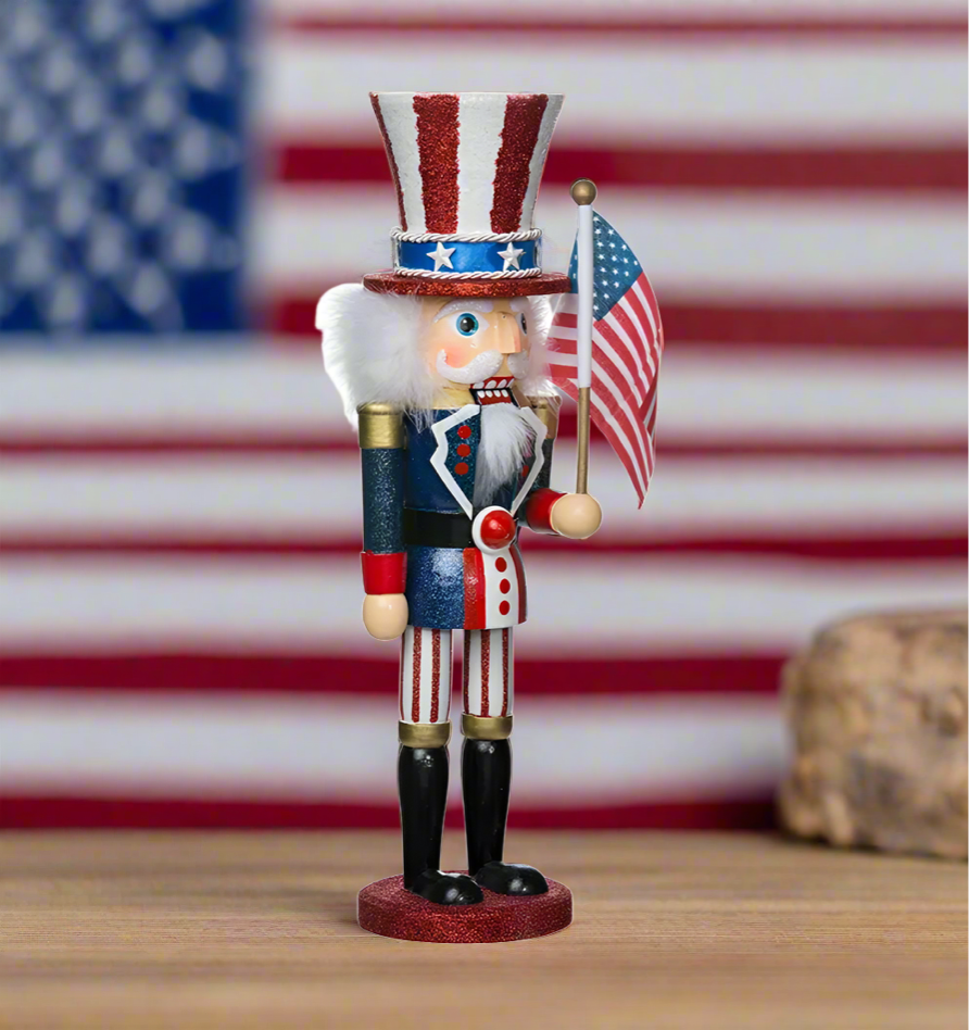 Hollywood Nutcrackers Uncle Sam by Kurt Adler with christmas decorations